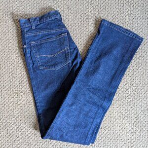 Retro long blue flared pants, high waist – tall; stretchable